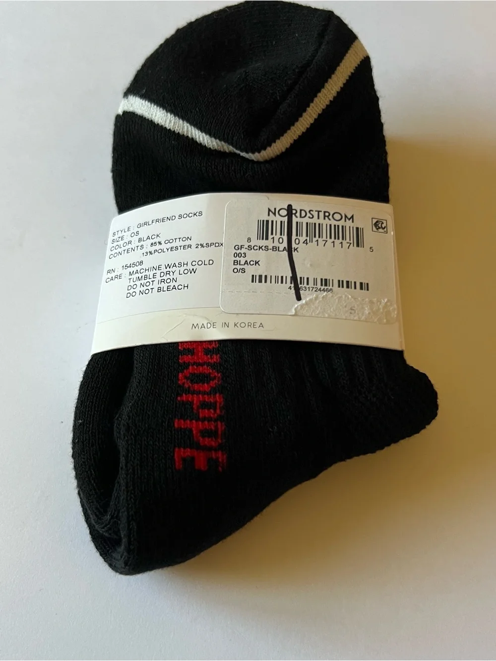 LE BON SHOPPE GIRLFRIEND SOCKS IN BLACK WITH WHITE STRIPES OS NWT